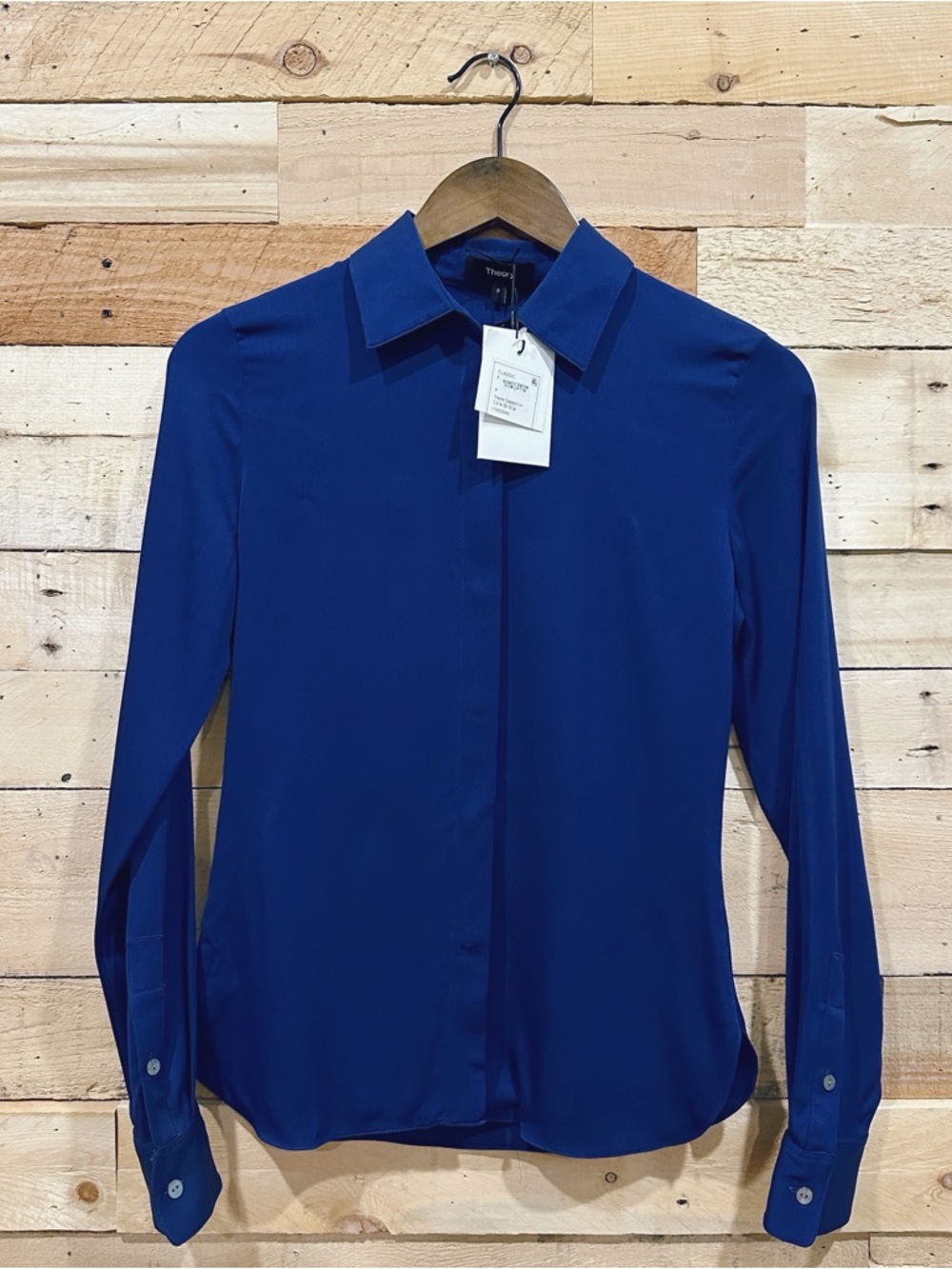 Theory Silk Button Down Top Size P (XS) Navy Blue Sapphire *READ DESCRIPTION*